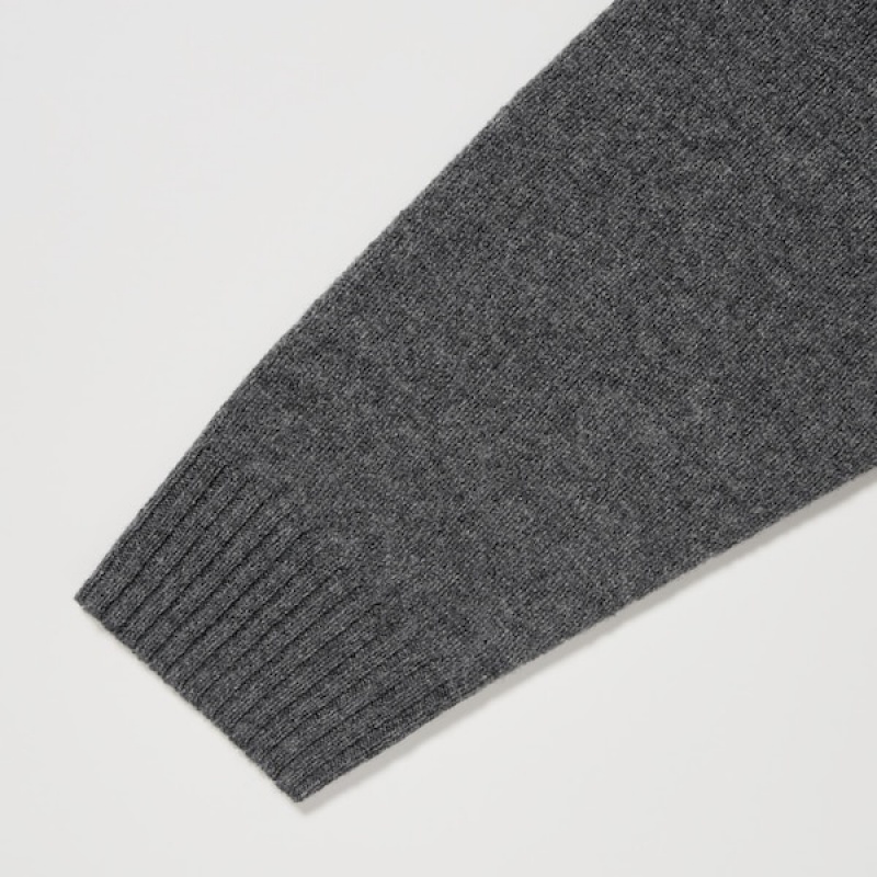 Uniqlo Premium Lambswool Crew Neck Long Sleeve Gensere Herre Mørke Grå | 3852-ZBQOP