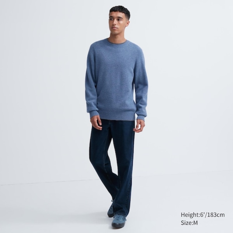 Uniqlo Premium Lambswool Crew Neck Long Sleeve Gensere Herre Blå | 6925-SJLPN