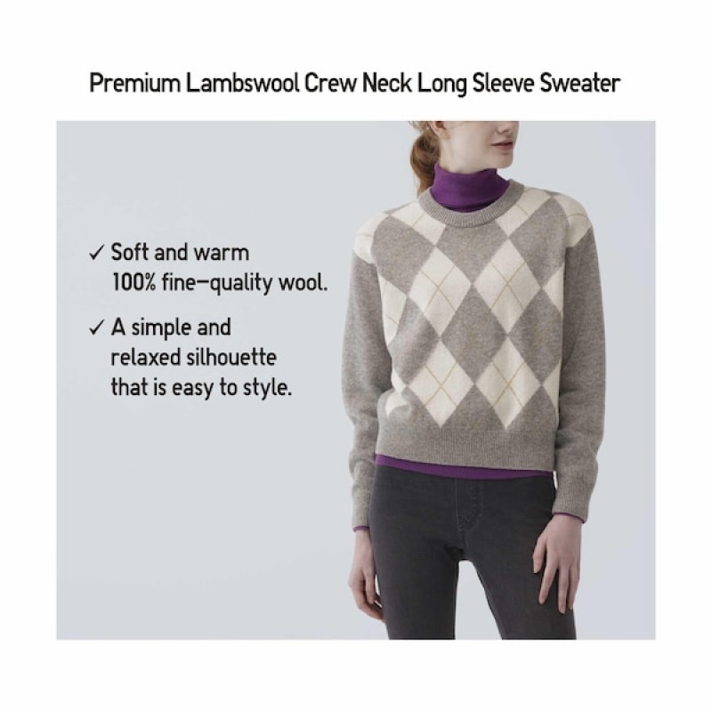 Uniqlo Premium Lambswool Long-Sleeve Crew Neck Gensere Dame Lyse Grå | 1695-OQEBD