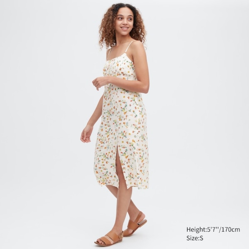 Uniqlo Printed Front Slit Camisole Kjole Dame Hvite | 0124-UFOSL