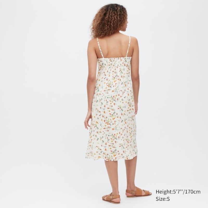 Uniqlo Printed Front Slit Camisole Kjole Dame Hvite | 0124-UFOSL