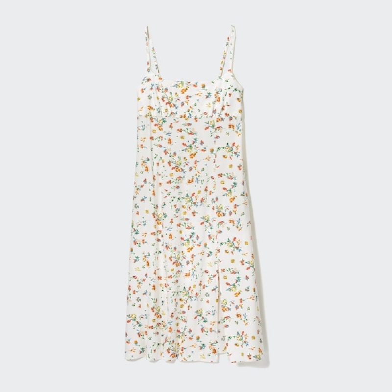 Uniqlo Printed Front Slit Camisole Kjole Dame Hvite | 0124-UFOSL