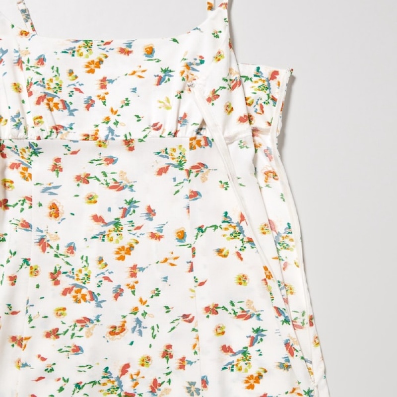 Uniqlo Printed Front Slit Camisole Kjole Dame Hvite | 0124-UFOSL