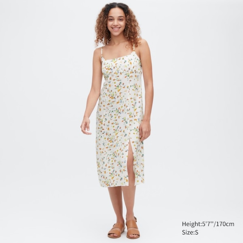 Uniqlo Printed Front Slit Camisole Kjole Dame Hvite | 0124-UFOSL