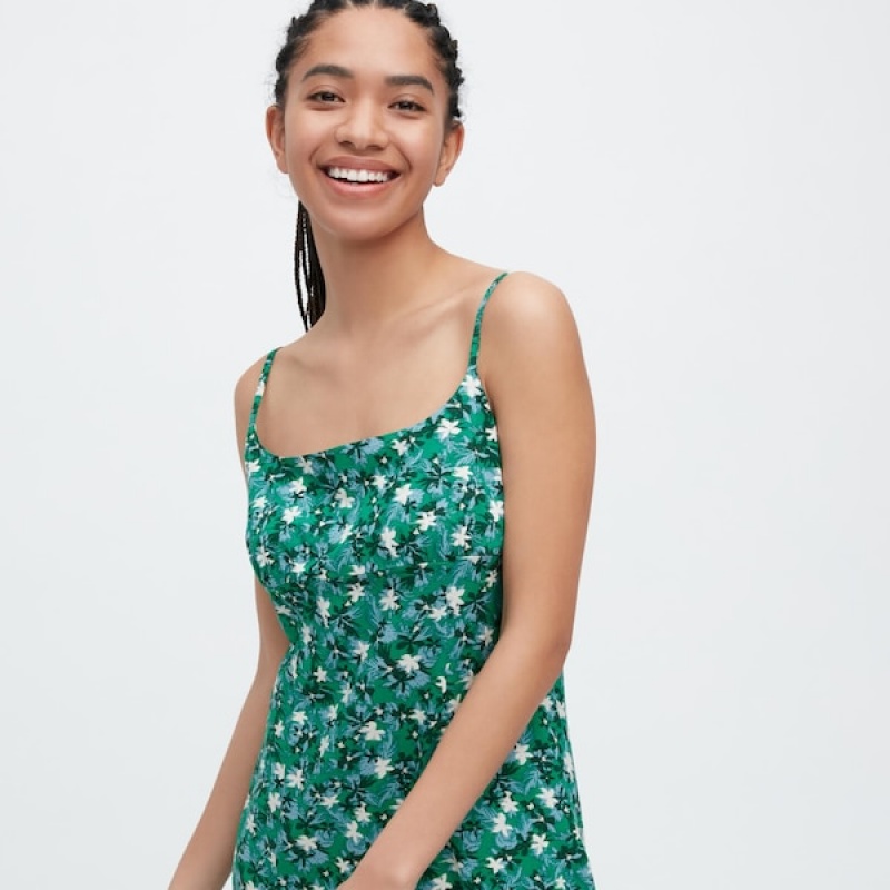 Uniqlo Printed Front Slit Camisole Kjole Dame Grønn | 9013-GCUZJ