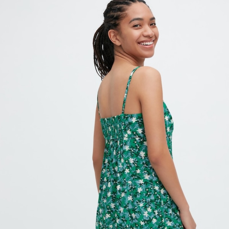 Uniqlo Printed Front Slit Camisole Kjole Dame Grønn | 9013-GCUZJ