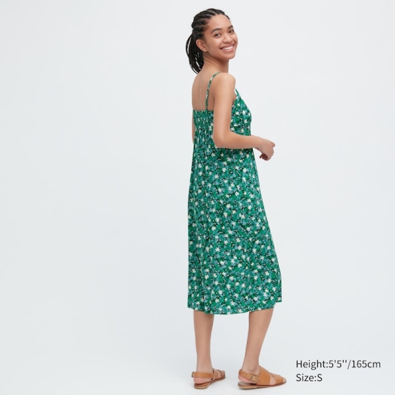 Uniqlo Printed Front Slit Camisole Kjole Dame Grønn | 9013-GCUZJ