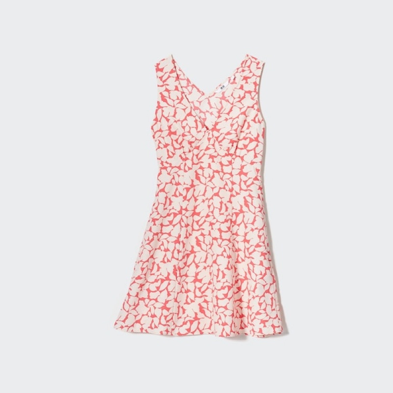 Uniqlo Printed V-Neck Ermeløse Mini Kjole Dame Rosa | 6784-SNKDH