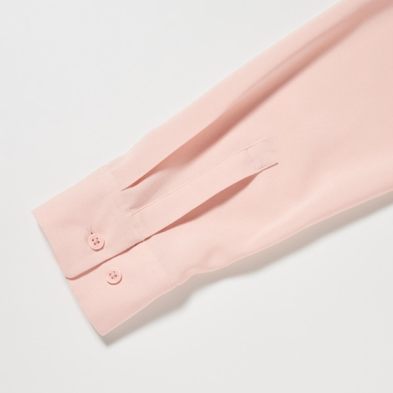 Uniqlo Rayon Long-Sleeve Skjorte Dame Rosa | 3596-TOSQR