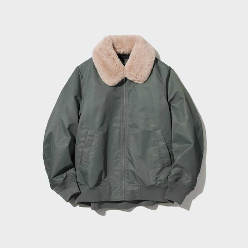 Uniqlo Ribbet Blouson jackets Dame Olivengrønne | 6734-FALUD