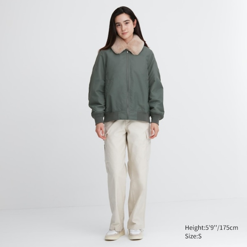 Uniqlo Ribbet Blouson jackets Dame Olivengrønne | 6734-FALUD