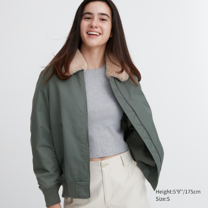 Uniqlo Ribbet Blouson jackets Dame Olivengrønne | 6734-FALUD