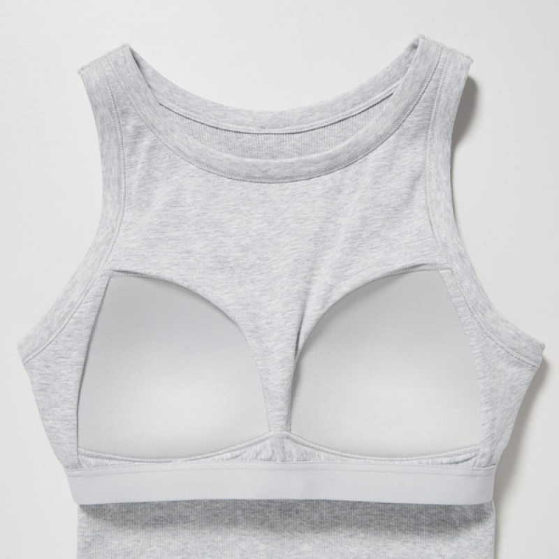 Uniqlo Ribbet Cropped Ermeløse Bra Topper Dame Grå | 6239-YQFEC