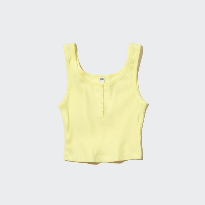 Uniqlo Ribbet Henley Neck Cropped Tank Topper Dame Gul | 2638-FQXZV