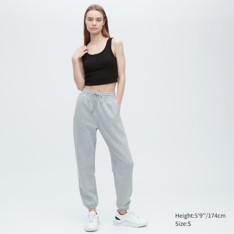 Uniqlo Ribbet Henley Neck Cropped Tank Topper Dame Svarte | 2136-FJKXE