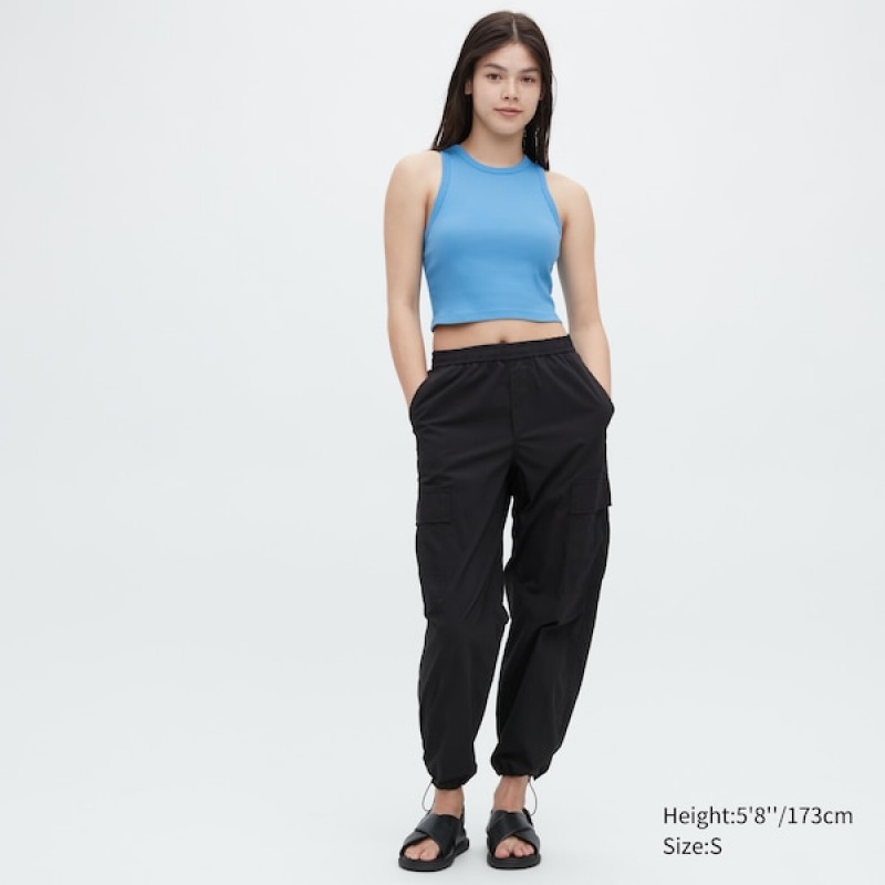 Uniqlo Ribbet Racer Back Cropped Tank Topper Dame Blå | 8136-NBHOD