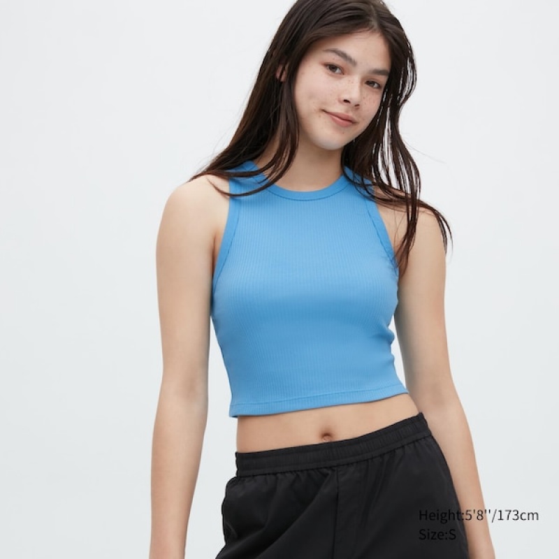 Uniqlo Ribbet Racer Back Cropped Tank Topper Dame Blå | 8136-NBHOD