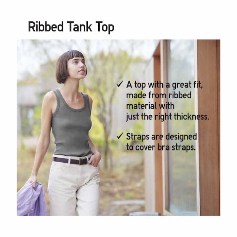 Uniqlo Ribbet Tank Topper Dame Grå | 2967-YTBQA