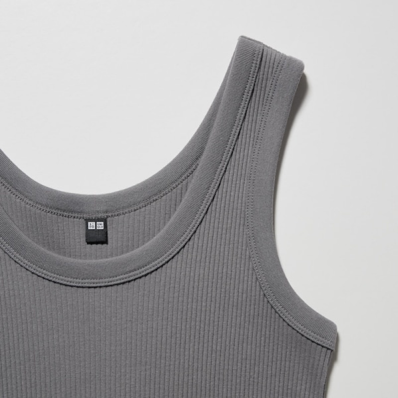 Uniqlo Ribbet Tank Topper Dame Grå | 2967-YTBQA