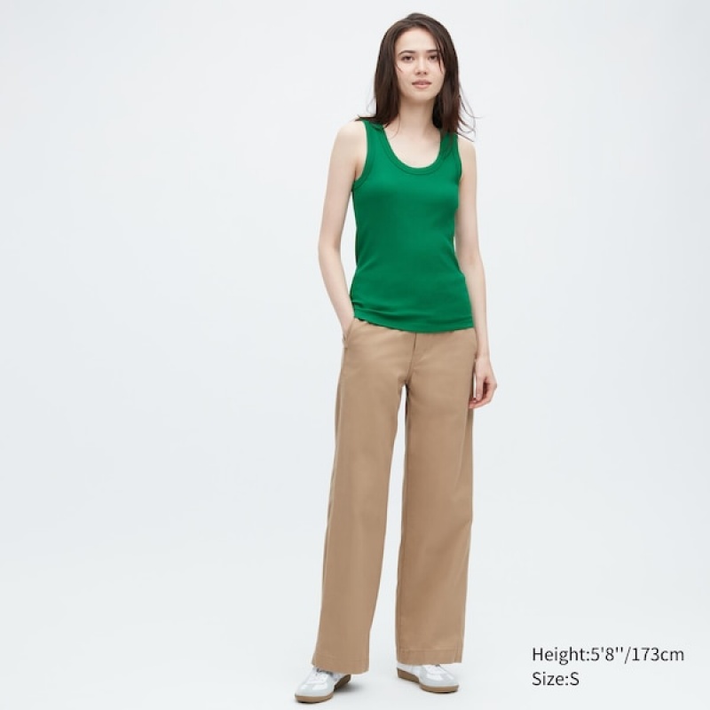 Uniqlo Ribbet Tank Topper Dame Grønn | 4518-DQIXM