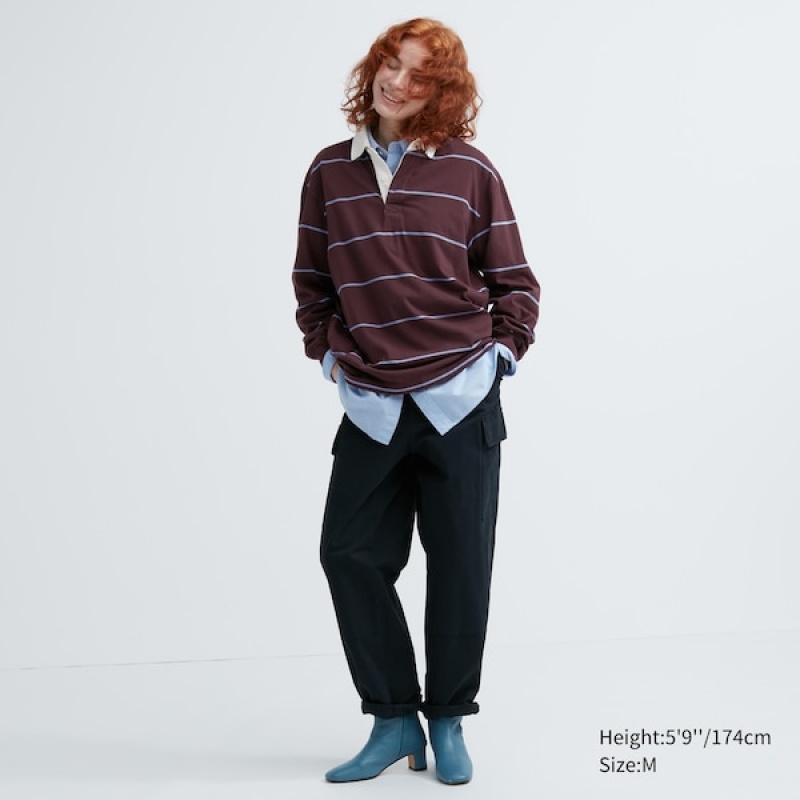 Uniqlo Rugger Long-Sleeve Polo Skjorte Dame Burgunder | 2941-FUVLM