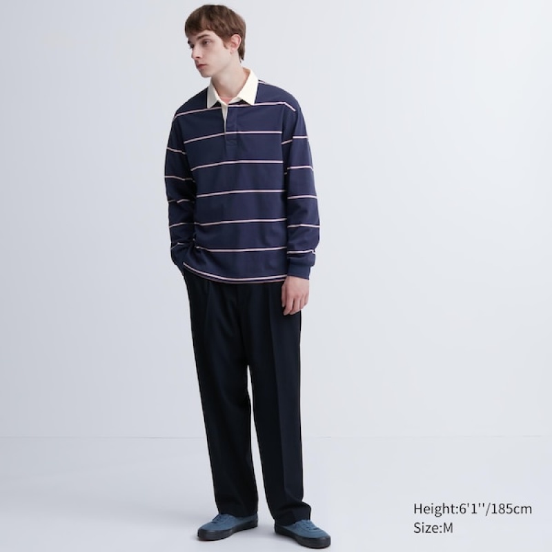 Uniqlo Rugger Long-Sleeve Polo Skjorte Herre Marineblå | 6972-DFXIE