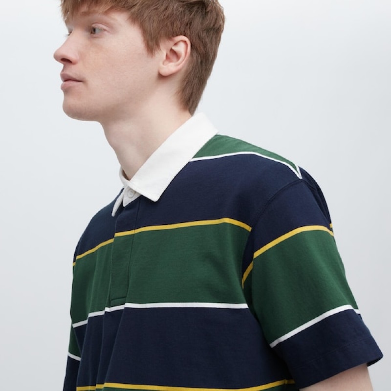 Uniqlo Rugger Stripete Kort Sleeve Polo Skjorte Herre Grønn | 6013-QHWFM