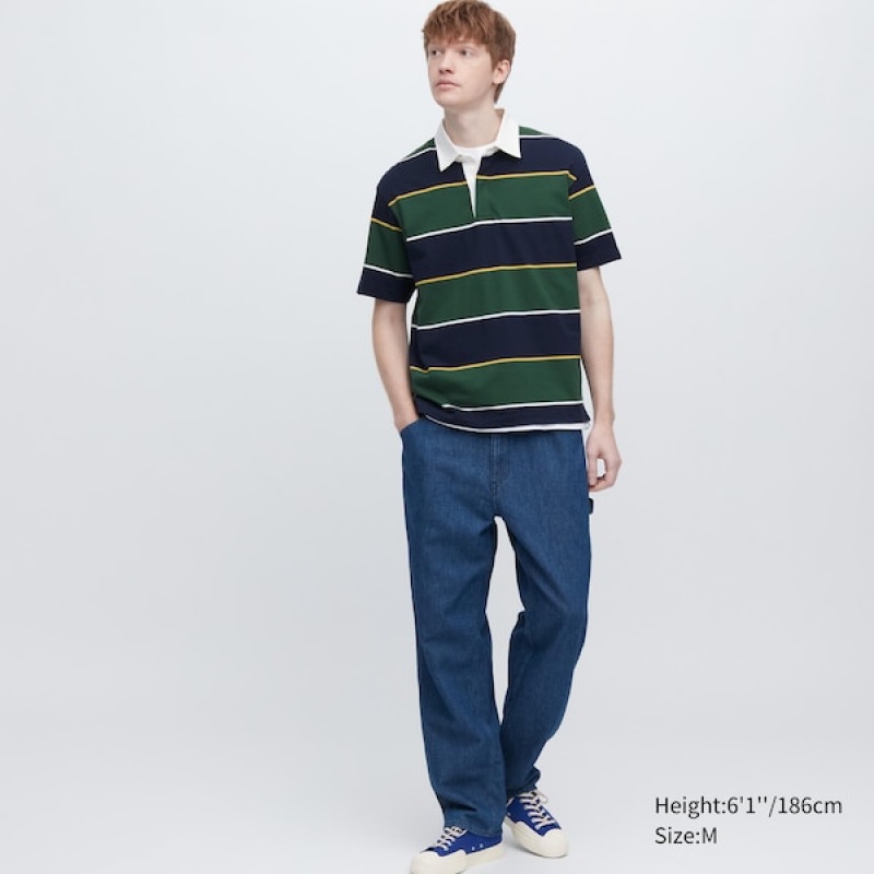 Uniqlo Rugger Stripete Kort Sleeve Polo Skjorte Herre Grønn | 6013-QHWFM