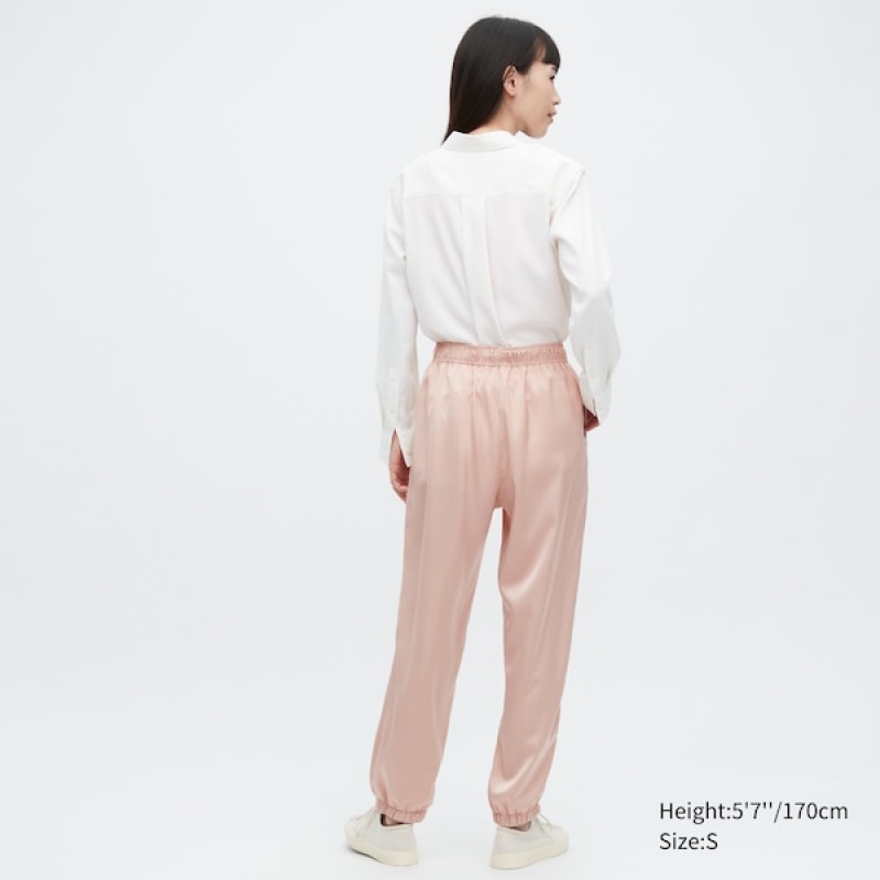 Uniqlo Satin Drape Joggebukser Dame Rosa | 5623-ALBGE