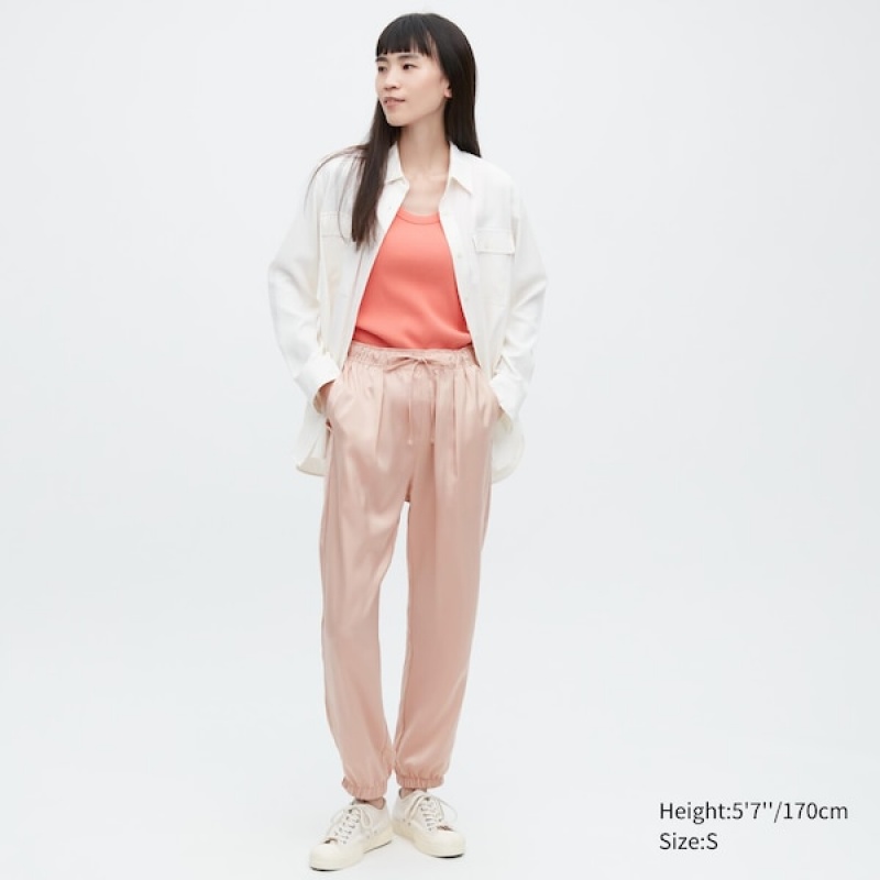 Uniqlo Satin Drape Joggebukser Dame Rosa | 5623-ALBGE