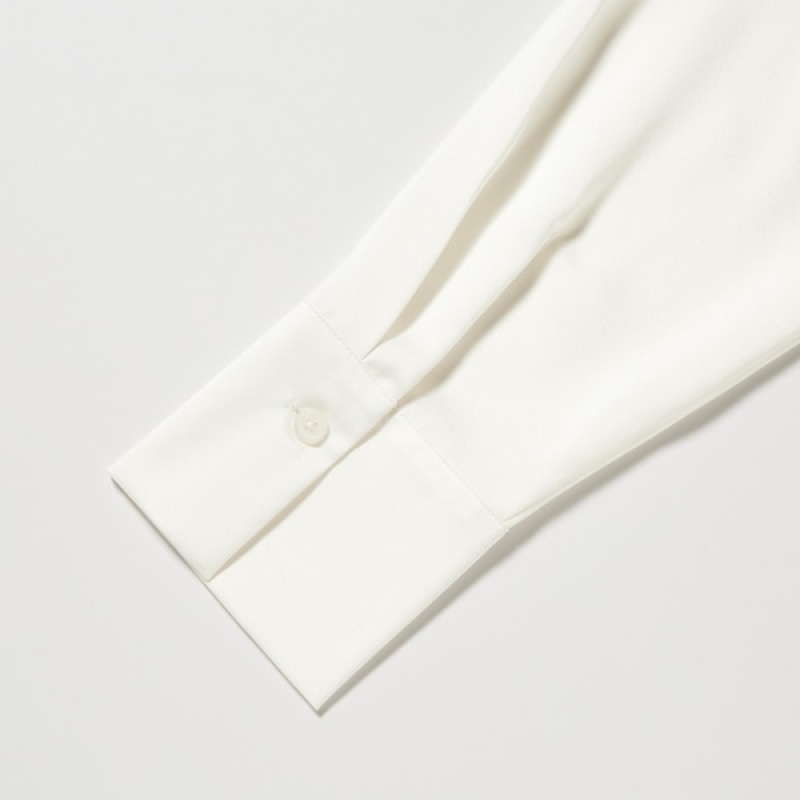 Uniqlo Satin Long-Sleeve Skjorte Dame Hvite | 3561-BMQAX