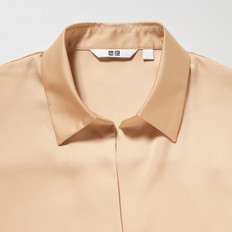 Uniqlo Satin Long-Sleeve Skjorte Dame Oransje | 0438-MNWAP