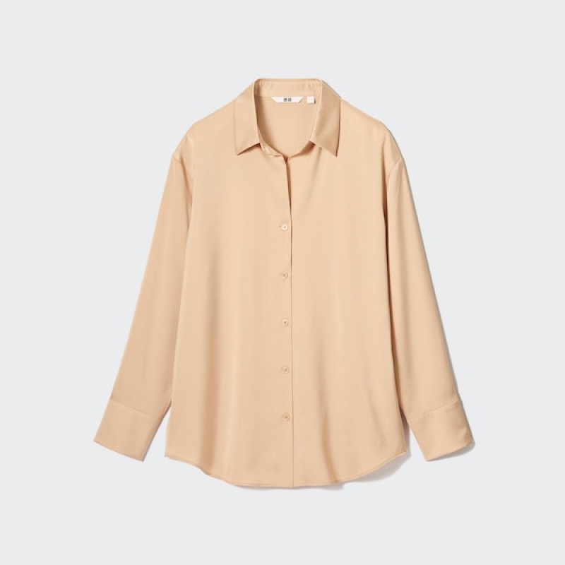 Uniqlo Satin Long-Sleeve Skjorte Dame Oransje | 0438-MNWAP