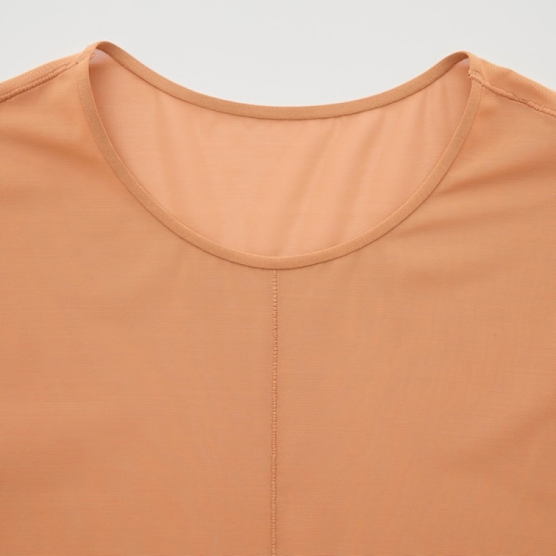 Uniqlo Sheer Crew Neck Long-Sleeve T-skjorte Dame Brune | 1375-GZDBO