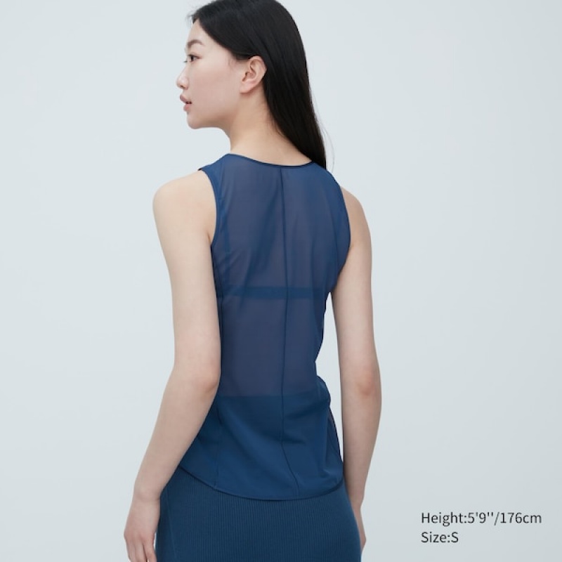 Uniqlo Sheer Ermeløse Topper Dame Blå | 5294-IXHPA