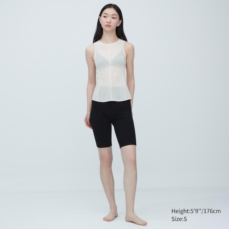 Uniqlo Sheer Ermeløse Topper Dame Hvite | 8623-FYCVP