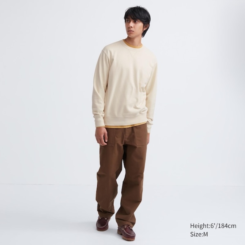 Uniqlo Side-Stripe Gensere Herre Pisket Krem | 5986-GPHSC