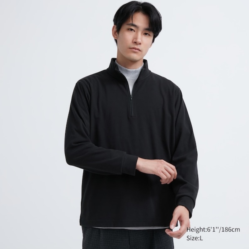 Uniqlo Smooth Fleece Half-Zip Long-Sleeve T-skjorte Herre Svarte | 7340-MNHRL