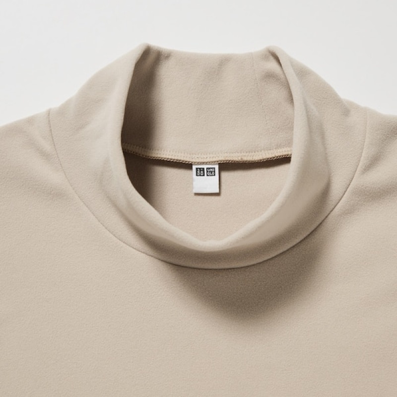 Uniqlo Smooth Fleece Mock Neck Long-Sleeve T-skjorte Herre Beige | 4569-BWTJR