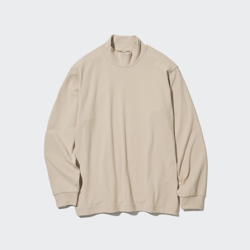 Uniqlo Smooth Fleece Mock Neck Long-Sleeve T-skjorte Herre Beige | 4569-BWTJR