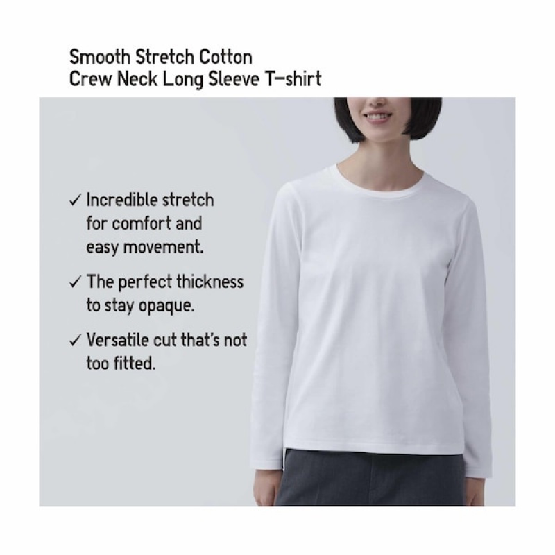 Uniqlo Smooth Stretch Bomull Crew Neck Long-Sleeve T-skjorte Dame Mørke Grå | 4615-YUTNF