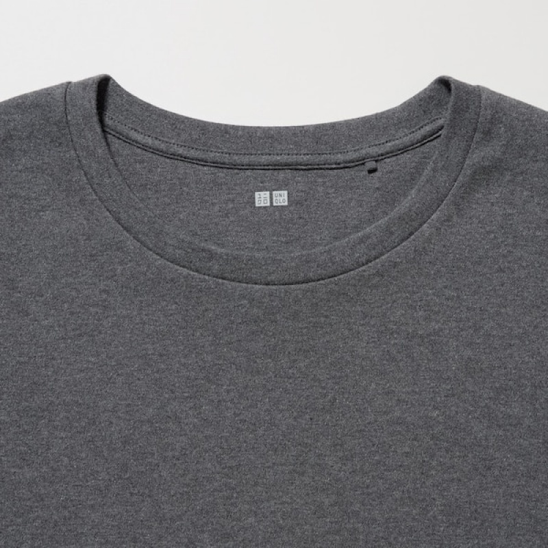 Uniqlo Smooth Stretch Bomull Crew Neck Long-Sleeve T-skjorte Dame Mørke Grå | 4615-YUTNF