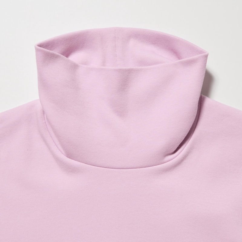 Uniqlo Smooth Stretch Bomull Turtleneck Long-Sleeve T-skjorte Dame Rosa | 2367-FXTVI