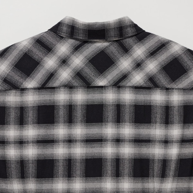 Uniqlo Soft Brushed Checked Long-Sleeve Shirt Kjole Dame Svarte | 5697-JRBAQ