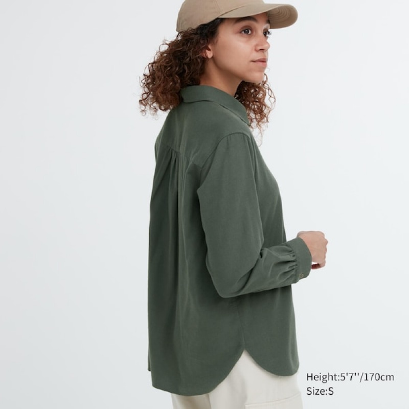 Uniqlo Soft Brushed Long-Sleeve Skjorte Dame Grønn | 0842-VGDCX