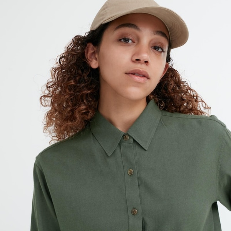 Uniqlo Soft Brushed Long-Sleeve Skjorte Dame Grønn | 0842-VGDCX