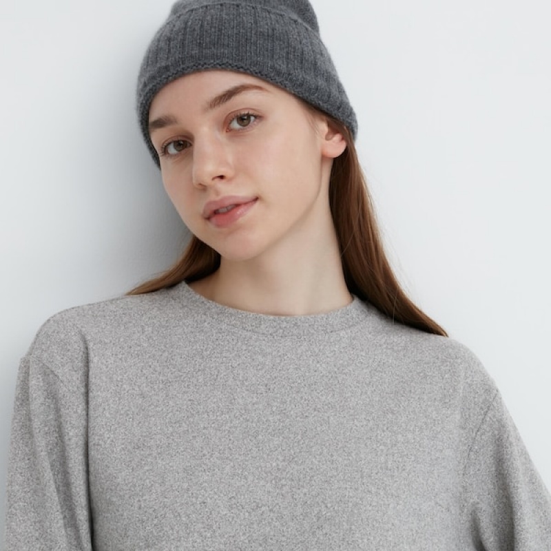 Uniqlo Soft Strikket Fleece Crew Neck Long-Sleeve T-skjorte Dame Hvite | 4619-GJTZN