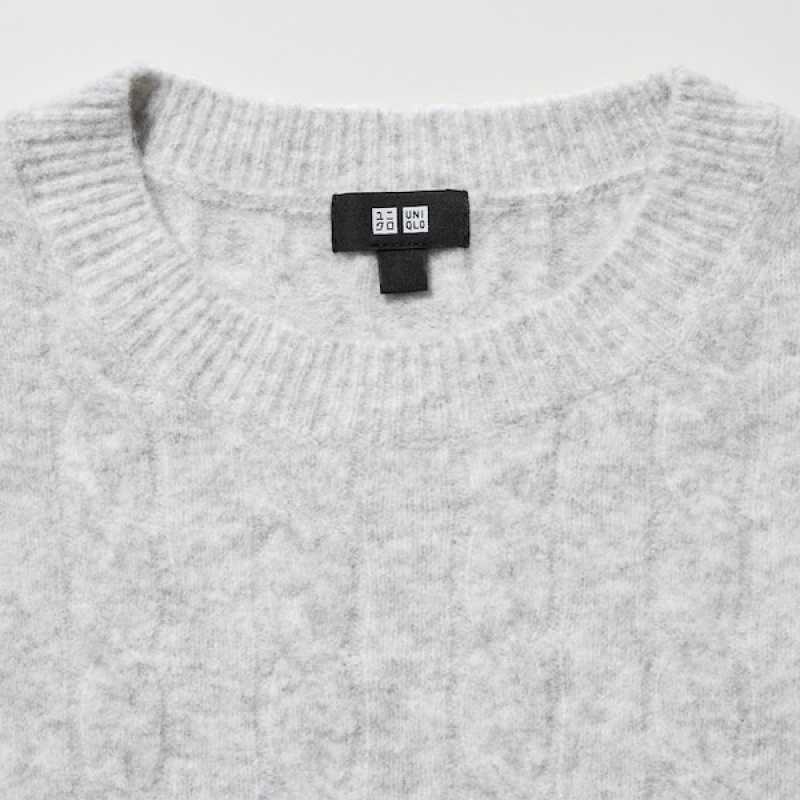 Uniqlo Souffle Yarn Cable Crew Neck Gensere Herre Hvite | 4026-MYCVS