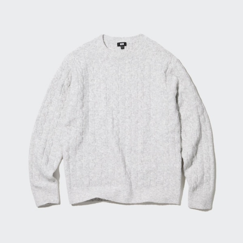 Uniqlo Souffle Yarn Cable Crew Neck Gensere Herre Hvite | 4026-MYCVS