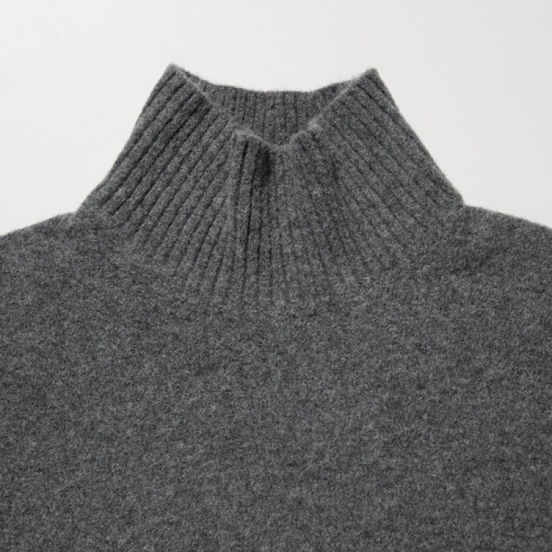 Uniqlo Souffle Yarn High Neck Long-Sleeve Gensere Dame Grå | 8739-RAUKO